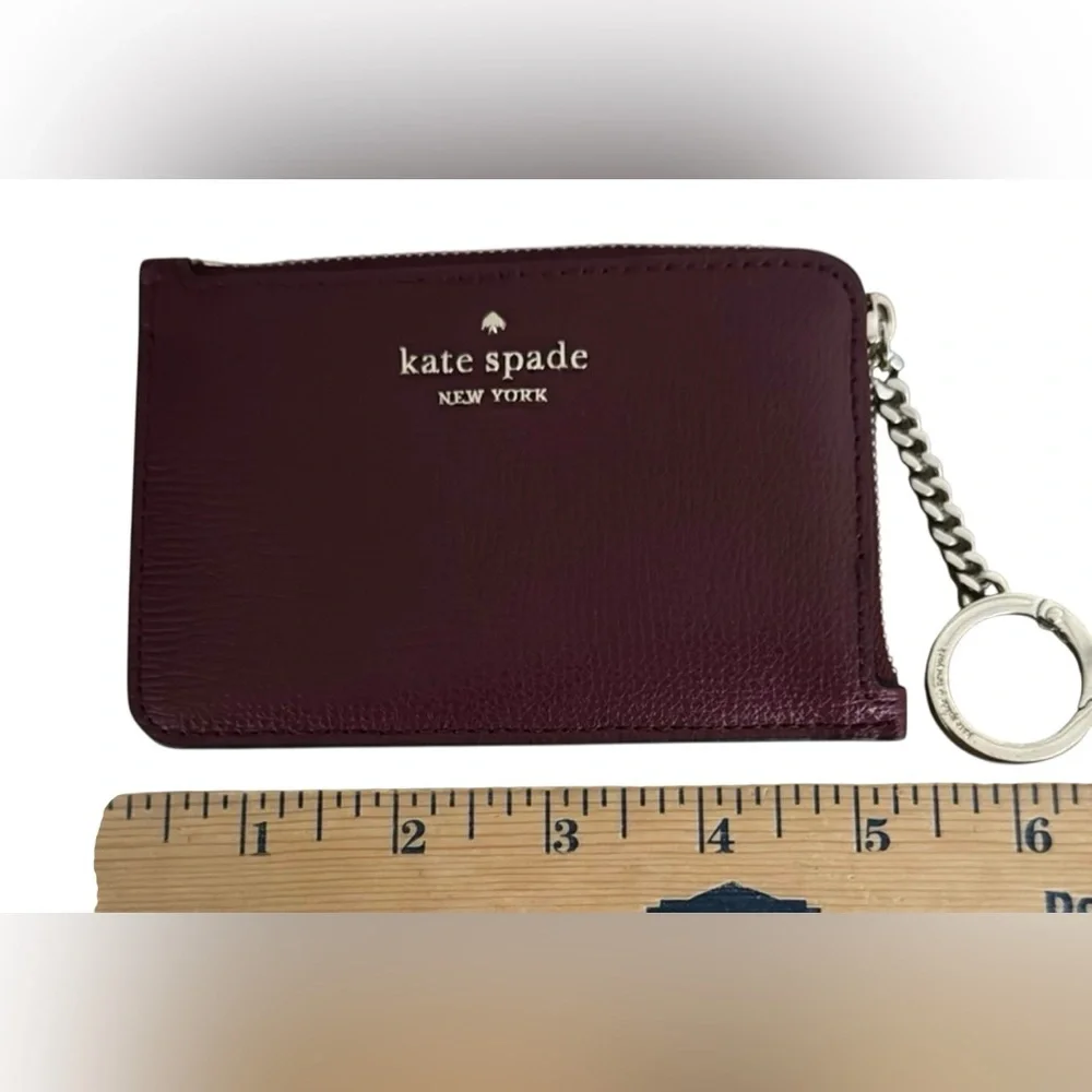 Kate Spade Dark BURGUNDY Leather Keychain Wallet - Picture 4 of 6